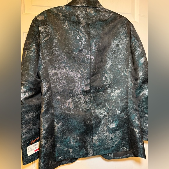 Egara Men’s Galaxy Dinner Jacket Blazer Sz 38R Slim Fit Teal Black Silver NWT - Picture 11 of 12